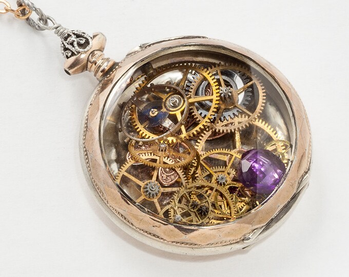 Antique Pocket Watch Case Necklace in Sterling Silver & Rose Etsy