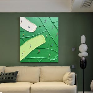 Pintura casera con textura abstracta en 3D de gran tamaño, pintura original de multitud de deportes de césped de parque, pintura de vacaciones de fin de semana de verano, pintura de parque de primavera