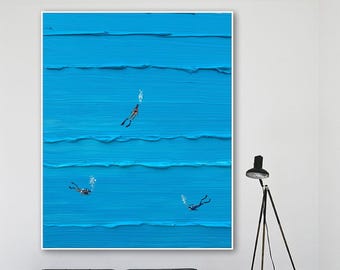 3D abstract schilderij duiker: blauwe textuurkunst