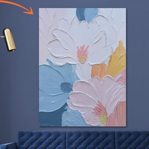 Peintures abstraites crème, grandes fleurs colorées 3D originales, peintures de chambre à coucher et de salle à manger
