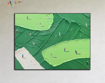 Abstract Golf Course Painting, Knife Textured Canvas Art, Golf Lover Gift