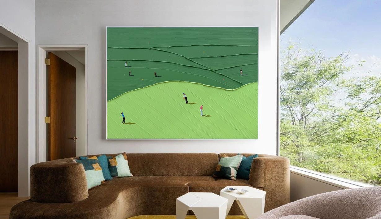 Golf Course Abstract Large 3D Oil Painting: Retro Green Golf Course Abstract Art - Etsy