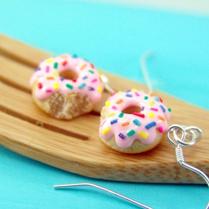 Donut Earrings with Rainbow Sprinkles // MADE TO ORDER // Dangly Earrings // Mini Donuts Food Earrings