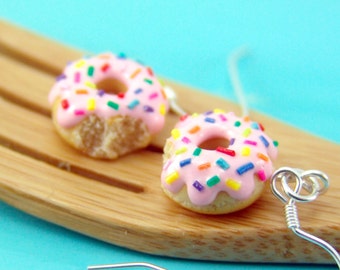 Donut Earrings with Rainbow Sprinkles // MADE TO ORDER // Dangly Earrings // Mini Donuts Food Earrings