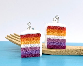 Cake Earrings // Lesbian Pride Cake Earrings // Food Jewelry Food Earrings // MADE TO ORDER