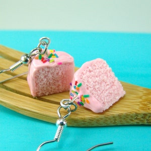 Pink Cake Earrings // Strawberry Cake with Rainbow Sprinkles // MADE TO ORDER // Food Jewelry image 1