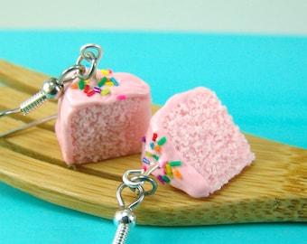 Pink Cake Earrings // Strawberry Cake with Rainbow Sprinkles // MADE TO ORDER // Food Jewelry