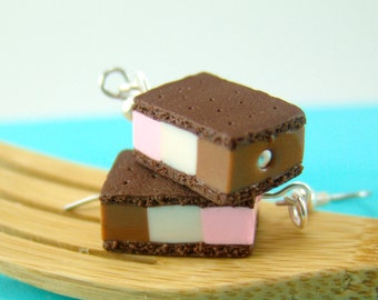 Ice Cream Earrings // MADE TO ORDER // Neapolitan Ice Cream Sandwiches // Miniature Food Jewelry