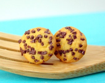 Cookie Earrings // Chocolate Chunk Cookies // Post or Clip On Earrings // MADE TO ORDER