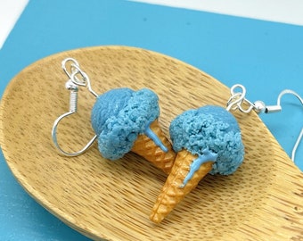 Ice Cream Earrings in Blue Moon // Food Jewelry // MADE TO ORDER // Miniature Food Earrings