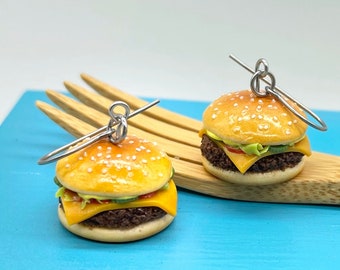 Cheeseburger Earrings // Deluxe Cheeseburger Earrings // Fast Food Jewelry // MADE TO ORDER