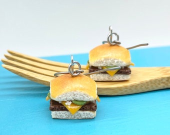 Cheeseburger Earrings //Slider Earrings // Fast Food Jewelry // MADE TO ORDER