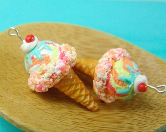 Ice Cream Earrings // Summer Retro Ice Cream Cones // Food Jewelry // MADE TO ORDER // Miniature Food Earrings