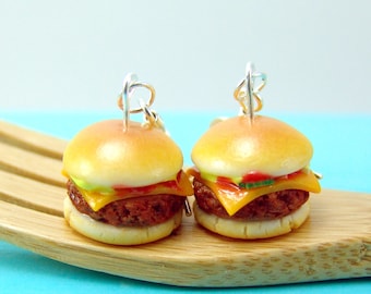 Cheeseburger Earrings // Burger Earrings // Food Jewelry // MADE TO ORDER