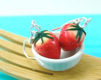 Strawberry Earrings // MADE to ORDER // Strawberry Food Jewelry // Berry Fruit Earrings