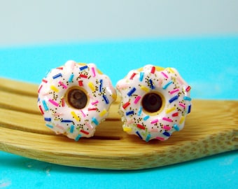 Donut Earrings with Sprinkles and Glitter // MADE TO ORDER // Post Earrings // Mini Donuts Food Earrings