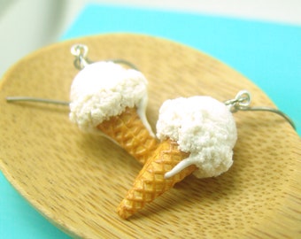 Ice Cream Earrings // Vanilla Ice Cream // Food Jewelry // MADE TO ORDER Miniature Food Earrings