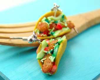 Food Earrings // Fish Taco Earrings MADE TO ORDER // Fast Food Jewelry // Dangly Earrings