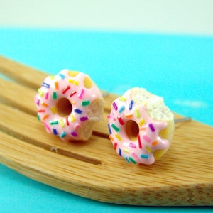 Pink Donut Earrings with Rainbow Sprinkles // MADE TO ORDER // Post Earrings // Mini Donuts Food Earrings