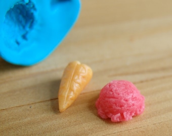 Stampo in miniatura per casa delle bambole // Stampo flessibile in silicone per paletta e cono gelato // Progetti di cibo e gioielli a tema cibo in scala 1:12 per casa delle bambole