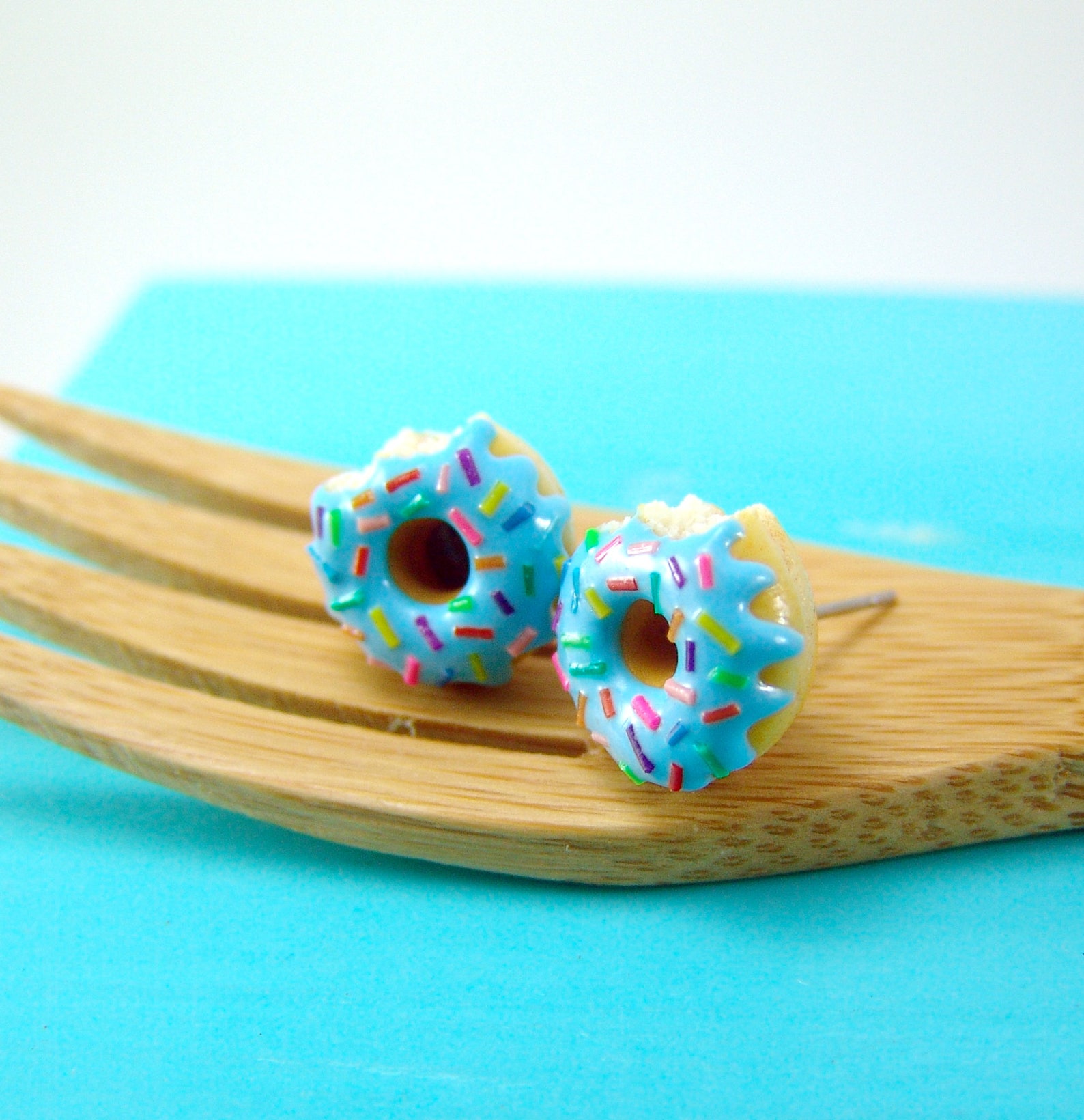Blue Donut Earrings With Rainbow Sprinkles // MADE TO ORDER // Etsy