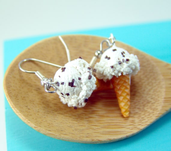 Ice Cream Earrings Chocolate Chip Ice Cream MADE TO ORDER