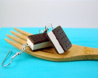 Food Jewelry Ice Cream Earrings // MADE TO ORDER // Ice Cream Sandwiches // Miniature Food Earrings