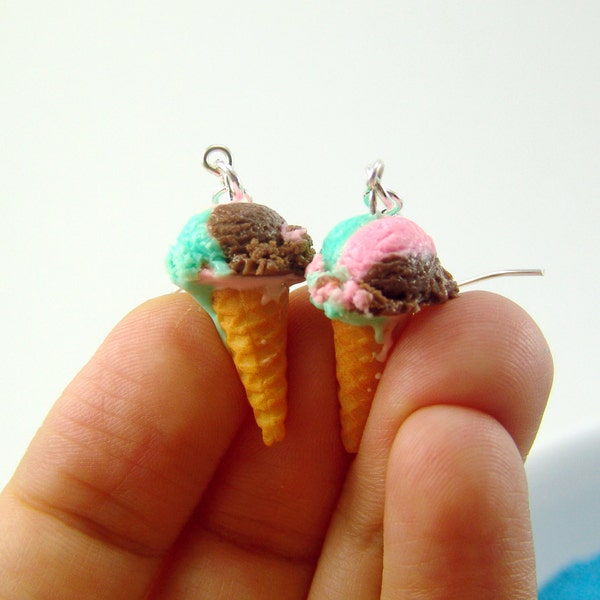 Food Jewelry Ice Cream Earrings Spumoni Ice Cream - Miniature Food Earrings