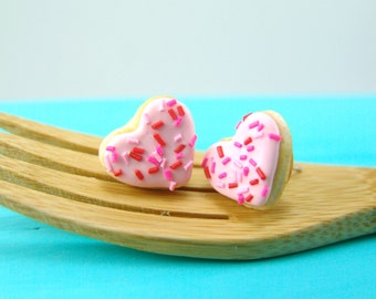 Donut Earrings Heart Shaped // MADE TO ORDER // Post Earrings // Mini Donuts Food Earrings