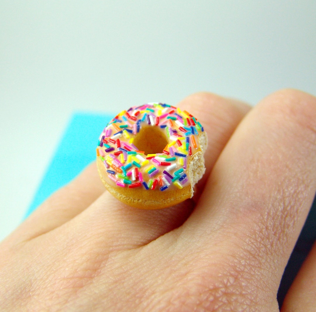 Food Ring Donut Ring in Rainbow Sprinkles Deluxe Adjustable Ring MADE TO ORDER Etsy Canada