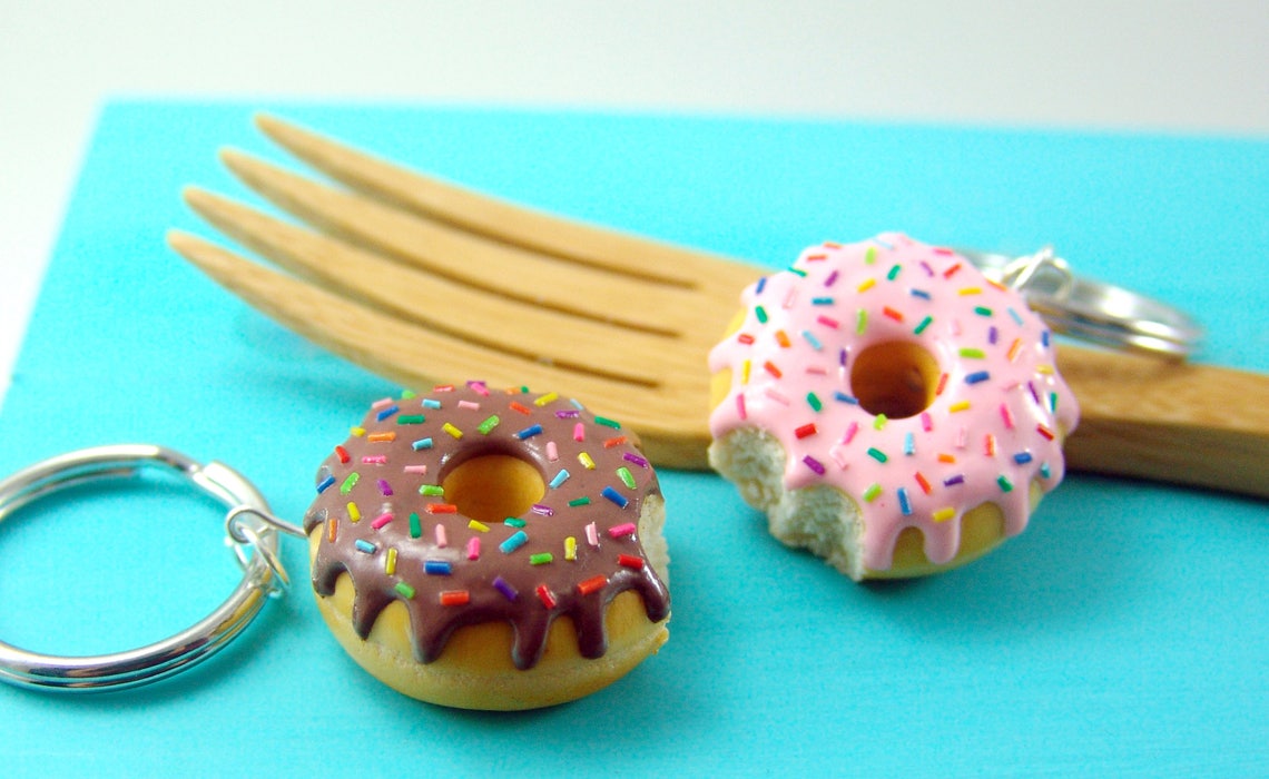 Donut Keychain With Rainbow Sprinkles // Food Keychain // MADE Etsy