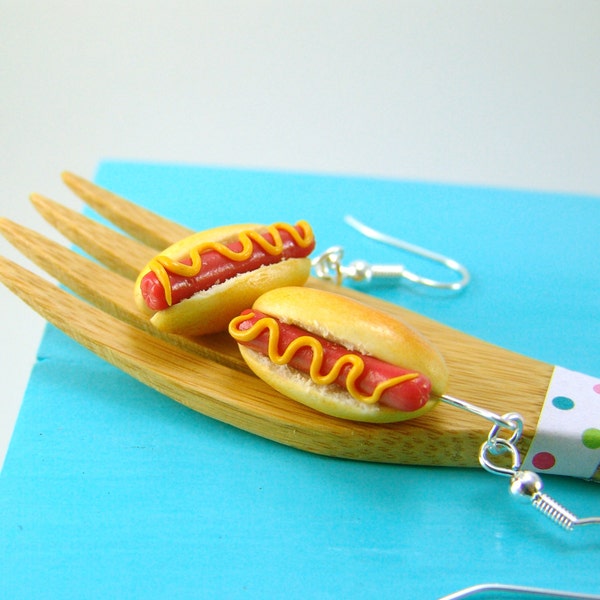 Hot Dog Earrings // Miniature Food Earrings // MADE TO ORDER // Food Jewelry