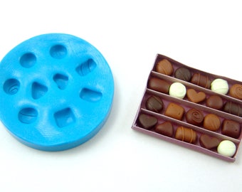 Polymer Clay Mold // Flexible Silicone Dollhouse Chocolates Candies in 1:12 Scale // Flexible Silicone Mold