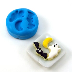Flexible Silicone Mold Dollhouse Halloween Cookies // Ghost, Bat, Moon Miniature Cookie Mold for 1:12 Scale Food and Food Jewelry Projects