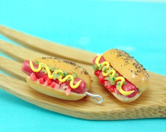 Food Jewelry // Hot Dog Earrings // Miniature Food Earrings // MADE TO ORDER