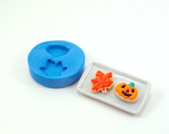 Stampo in argilla polimerica // Stampo in silicone flessibile // Biscotti per case delle bambole a forma di foglia e zucca // Progetti alimentari in scala 1:12