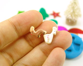 Polymer Clay Mold // Flexible Silicone Dollhouse Cookie Mold // Christmas Reindeer for 1:12 Scale and Food Jewelry Projects