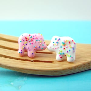 Food Jewelry // Frosted Animal Cookie Earrings in Pink or White // MADE TO ORDER // Post Earrings