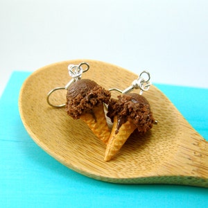 Ice Cream Earrings // Chocolate Ice Cream // Food Jewelry // MADE TO ORDER Miniature Food Earrings image 3