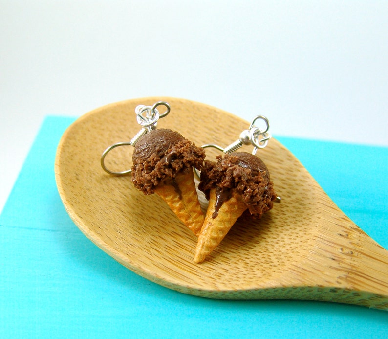 Ice Cream Earrings // Chocolate Ice Cream // Food Jewelry // MADE TO ORDER Miniature Food Earrings image 3