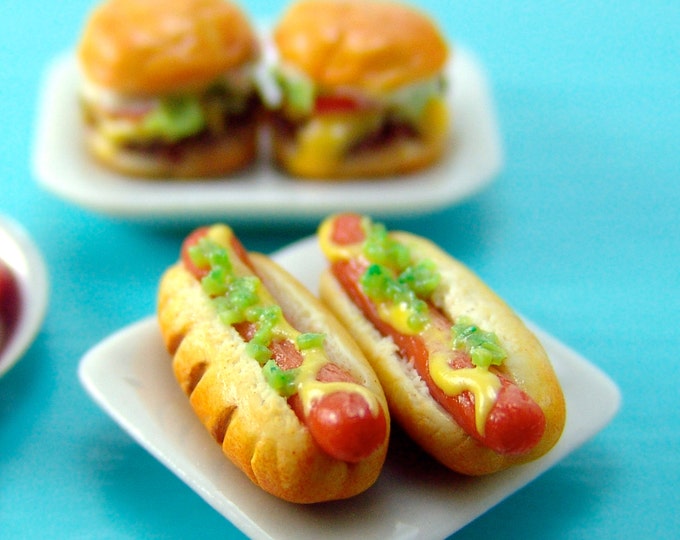 Miniature Food Polymer Clay Hot Dogs 1/12 Scale Food Etsy