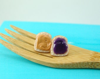 Sandwich Earrings PB and J Earrings, Grape Jelly // Clip On or Post Earrings // MADE to Order