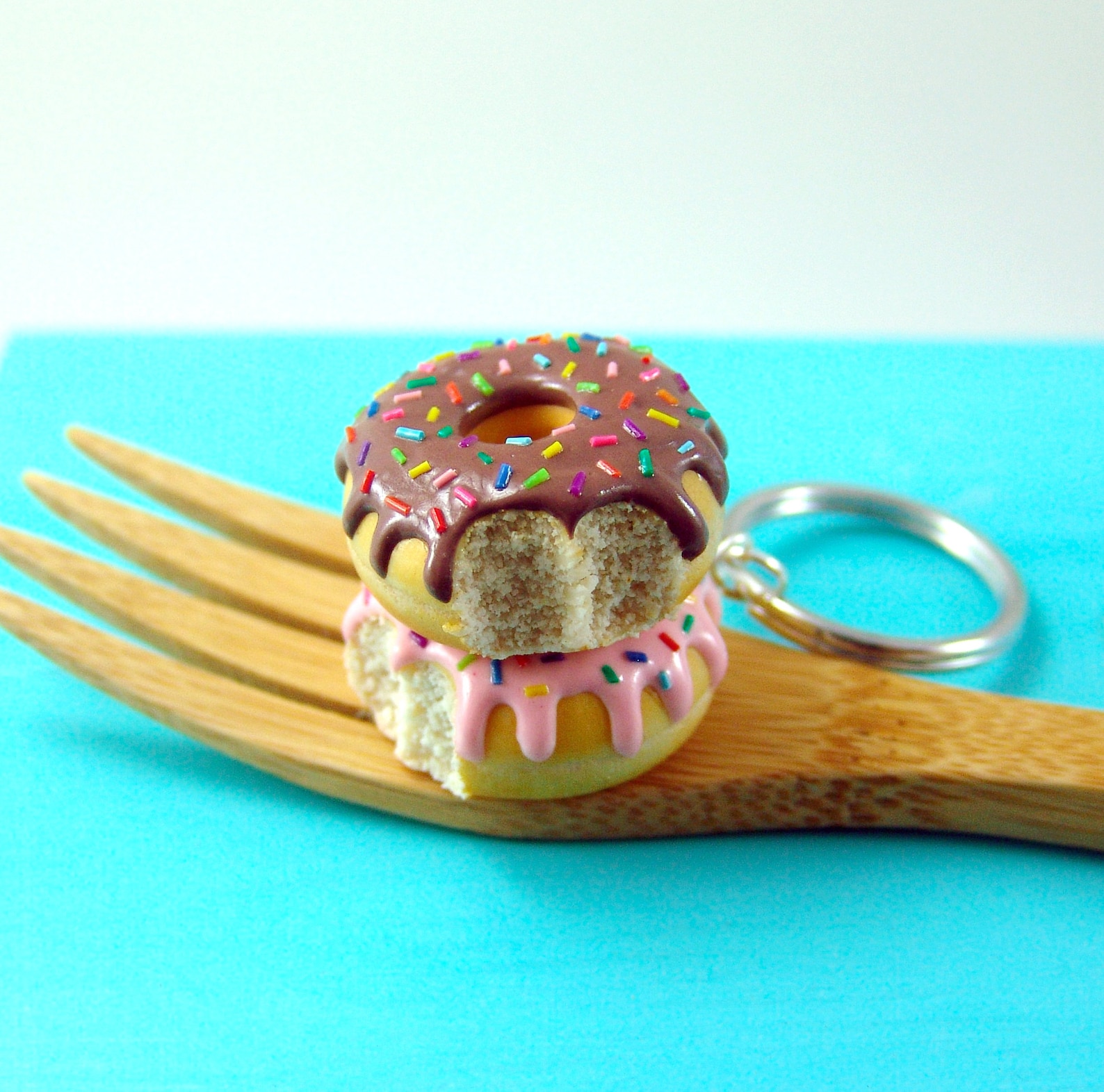 Donut Keychain With Rainbow Sprinkles // Food Keychain // MADE Etsy