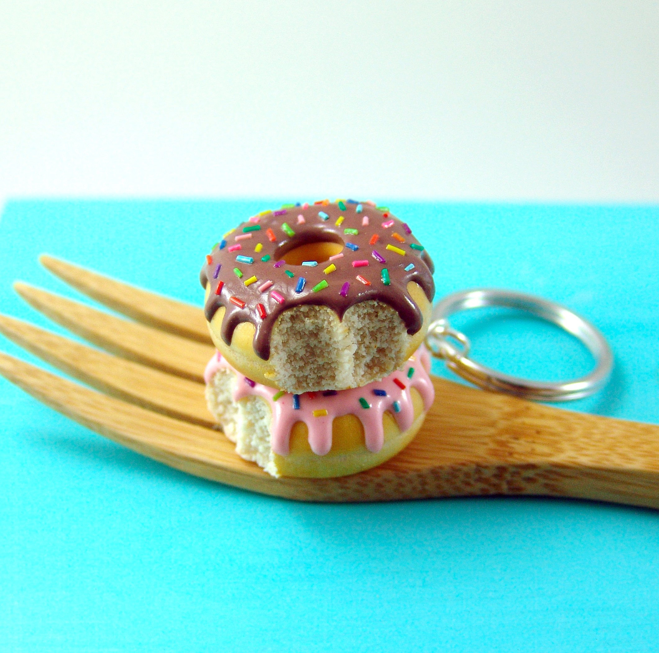 Donut Keychain With Rainbow Sprinkles // Food Keychain // MADE Etsy