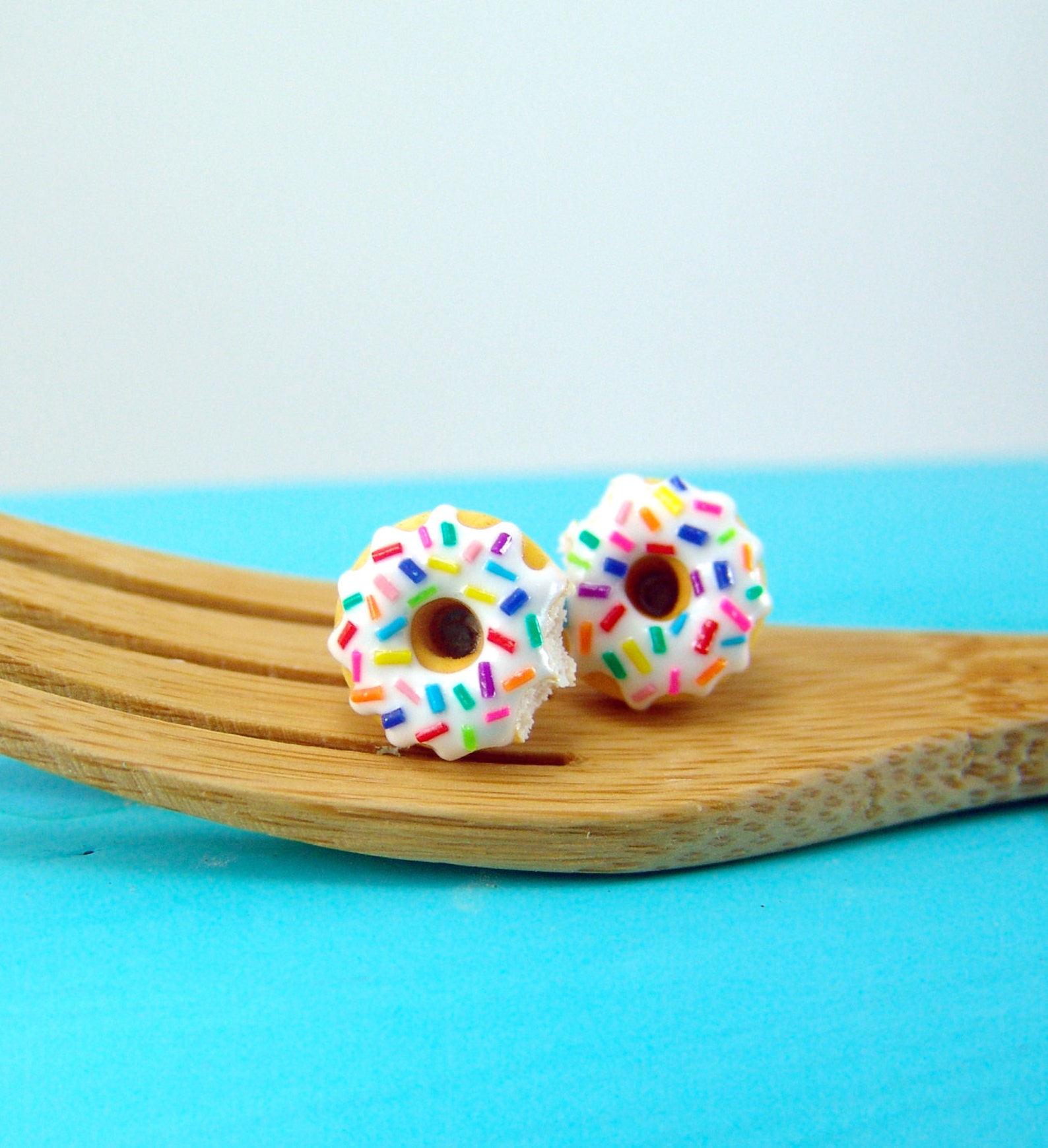 Donut Earrings // Donuts With Rainbow Sprinkles and Vanilla Etsy