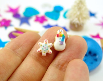 Polymer Clay Mold // Flexible Silicone Dollhouse Cookie Mold // Snowman/Snowflake for 1:12 Scale and Food Jewelry Projects