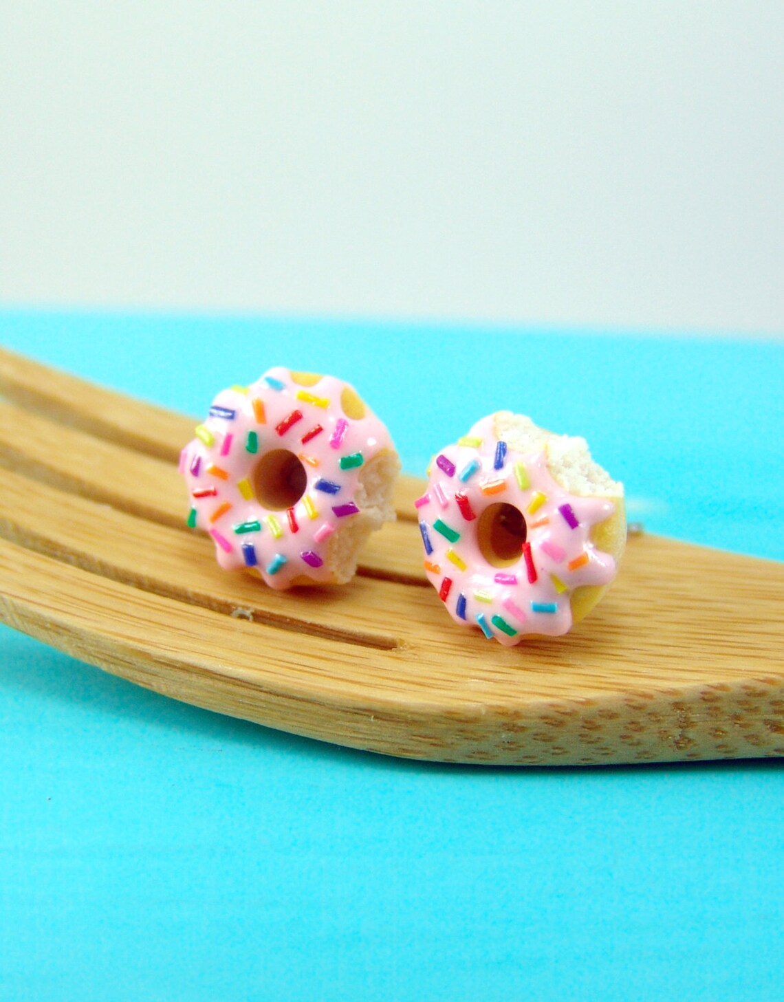 Pink Donut Earrings With Rainbow Sprinkles // MADE TO ORDER // Etsy
