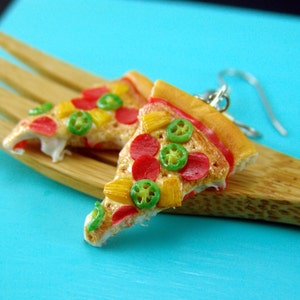 Pizza Earrings // Food Jewelry MADE TO ORDER // Pepperoni, Pineapple and Jalapeño Pizza Earrings // Food Earrings