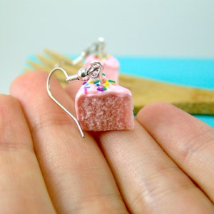 Pink Cake Earrings // Strawberry Cake with Rainbow Sprinkles // MADE TO ORDER // Food Jewelry image 3