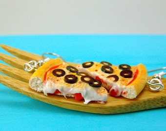 Pizza Earrings // Food Jewelry MADE TO ORDER // Olive Pizza Earrings // Food Earrings